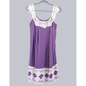 Milly New York 100% Silk Satin Purple Crochet Mid Thigh Wedding Guest Dress